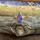 14kt Yellow Gold Opal doublet red flash with diamonds ring - Masterpiece Jewellery Opal & Gems Sydney Australia | Online Shop