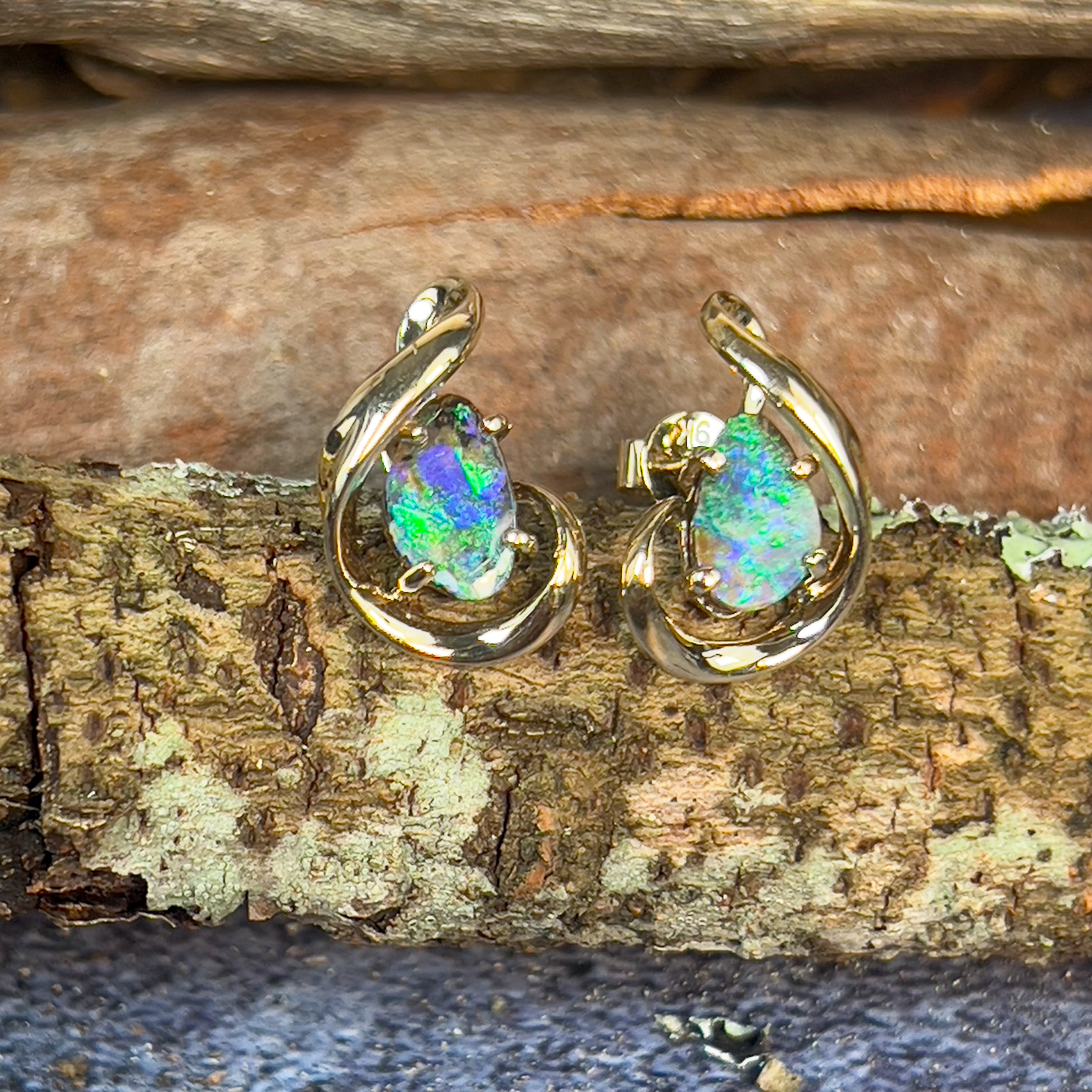 9kt Yellow Gold Boulder Opal 2.07ct earrings - Masterpiece Jewellery Opal & Gems Sydney Australia | Online Shop