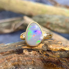 14kt Yellow Gold Black Opal with diamonds ring traingular shape - Masterpiece Jewellery Opal & Gems Sydney Australia | Online Shop