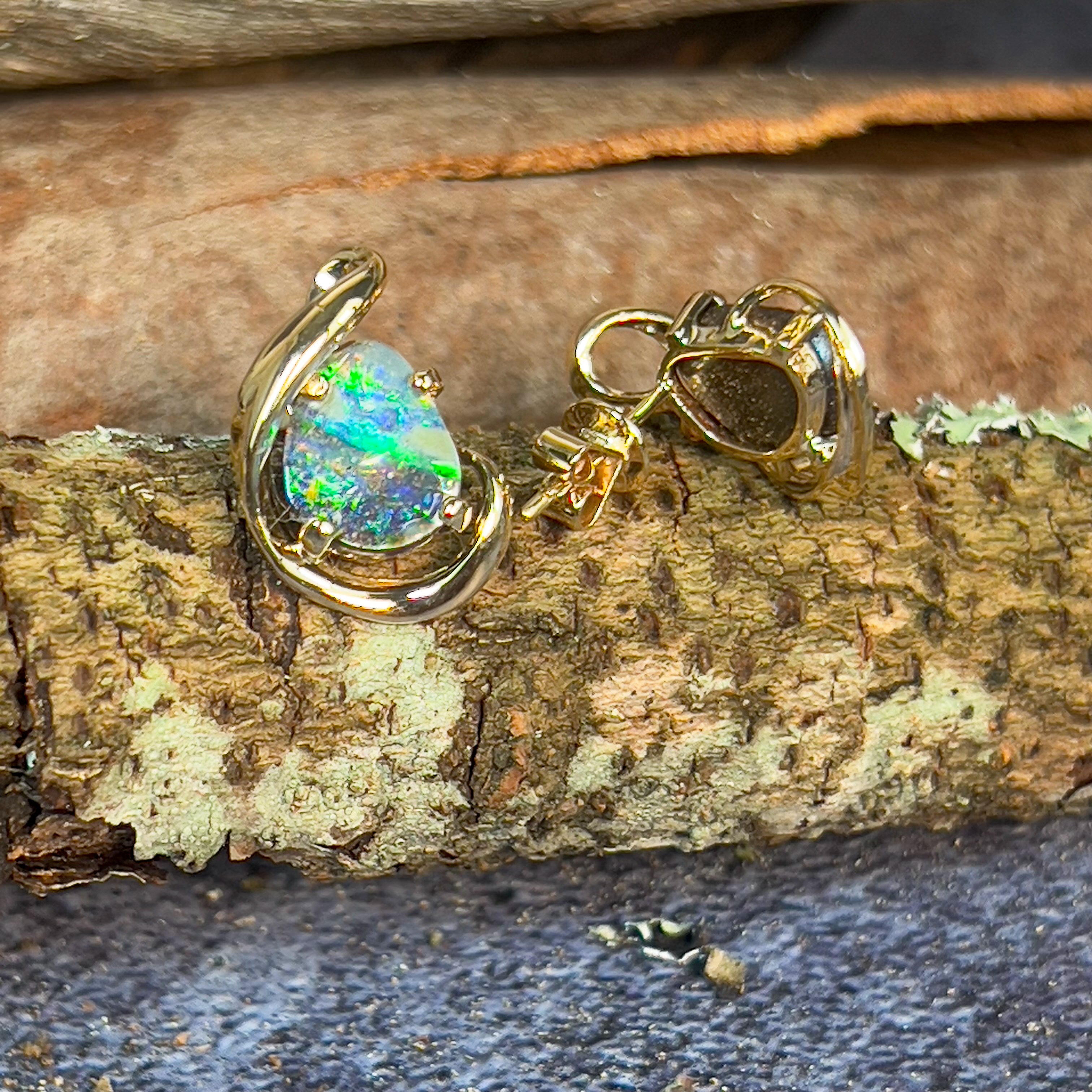 9kt Pair of Gold Boulder Opal 3.79ct earrings - Masterpiece Jewellery Opal & Gems Sydney Australia | Online Shop