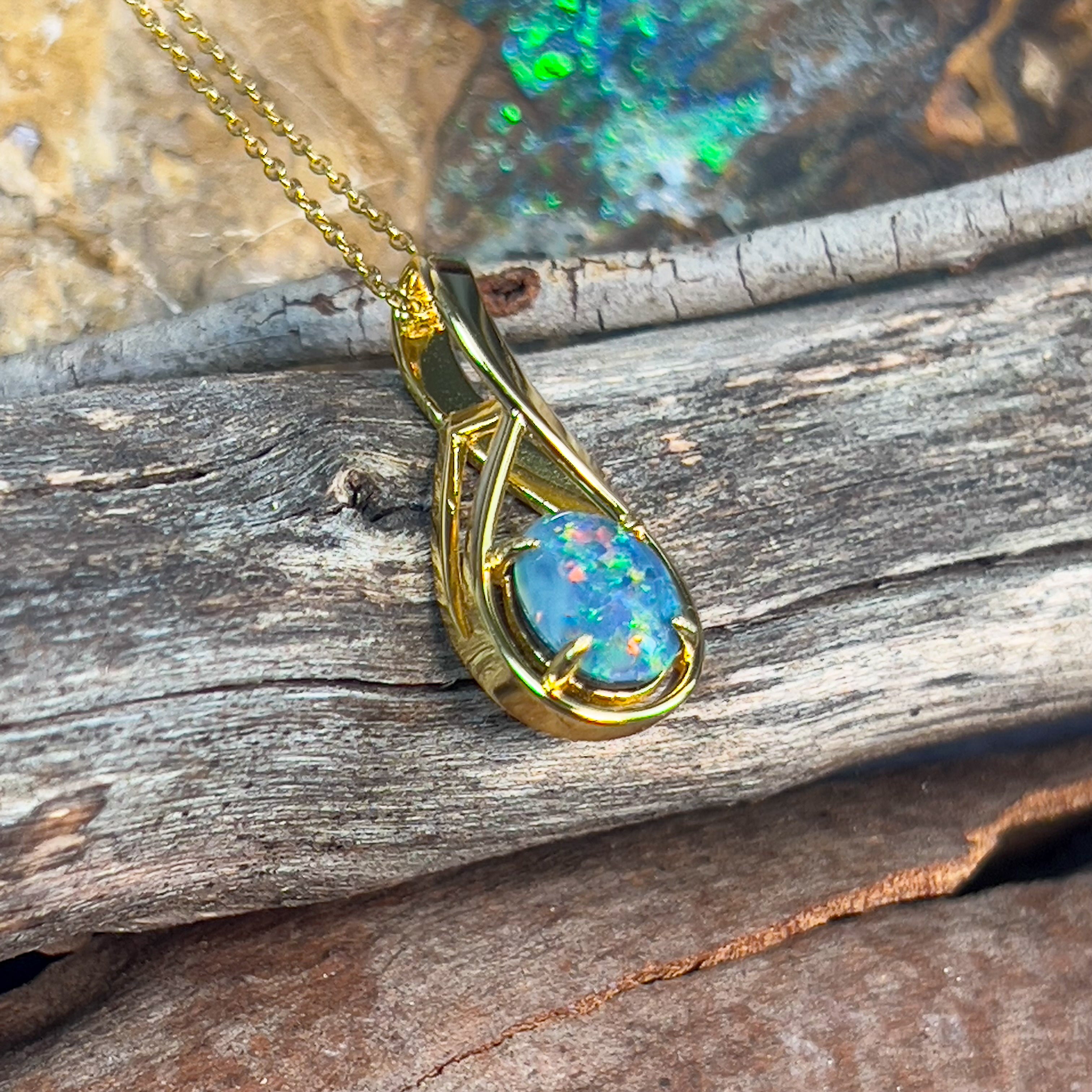 Gold plated sterling silver 10x8mm Opal triplet pendant - Masterpiece Jewellery Opal & Gems Sydney Australia | Online Shop