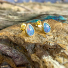 Gold plated Silver pair of earrings teardrop 8x5mm Opal triplet studs - Masterpiece Jewellery Opal & Gems Sydney Australia | Online Shop