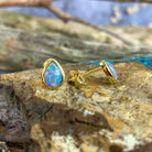 Gold plated Silver pair of earrings teardrop 8x5mm Opal triplet studs - Masterpiece Jewellery Opal & Gems Sydney Australia | Online Shop