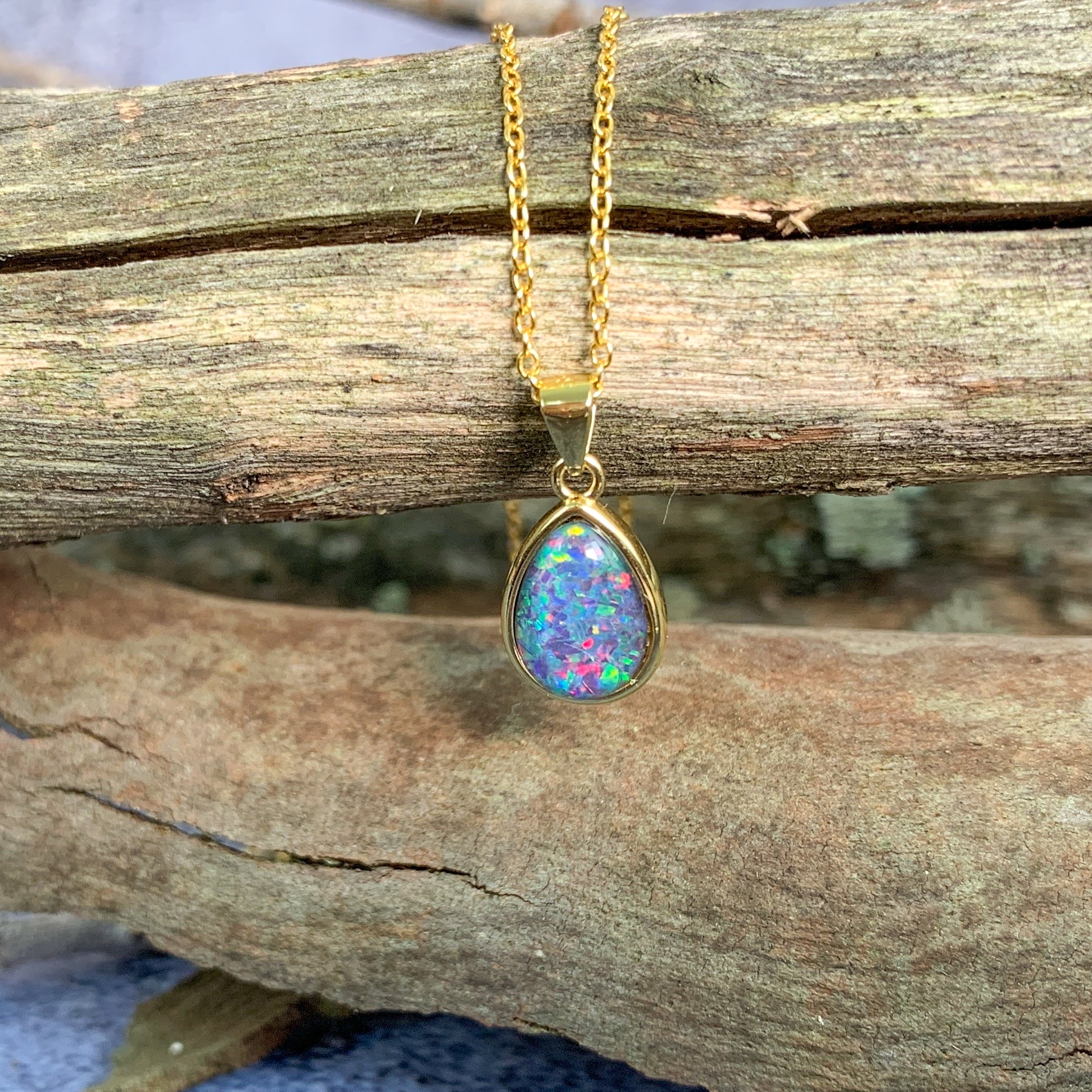 One Gold Plated 10x7mm pearshape Opal triplet bezel set pendant - Masterpiece Jewellery Opal & Gems Sydney Australia | Online Shop