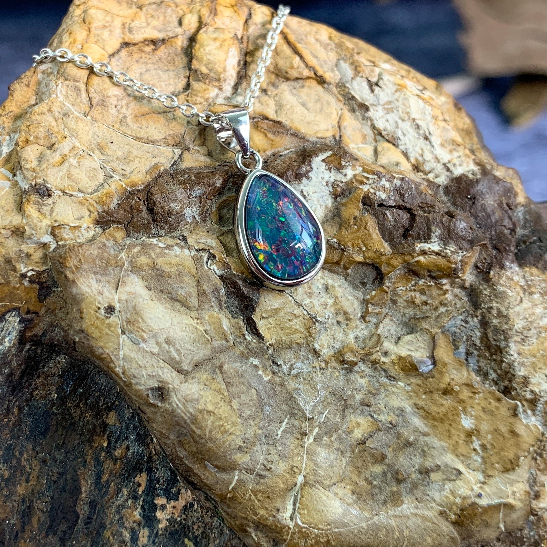 One Sterling Silver Pearshape 10x7mm Opal triplet pendant - Masterpiece Jewellery Opal & Gems Sydney Australia | Online Shop