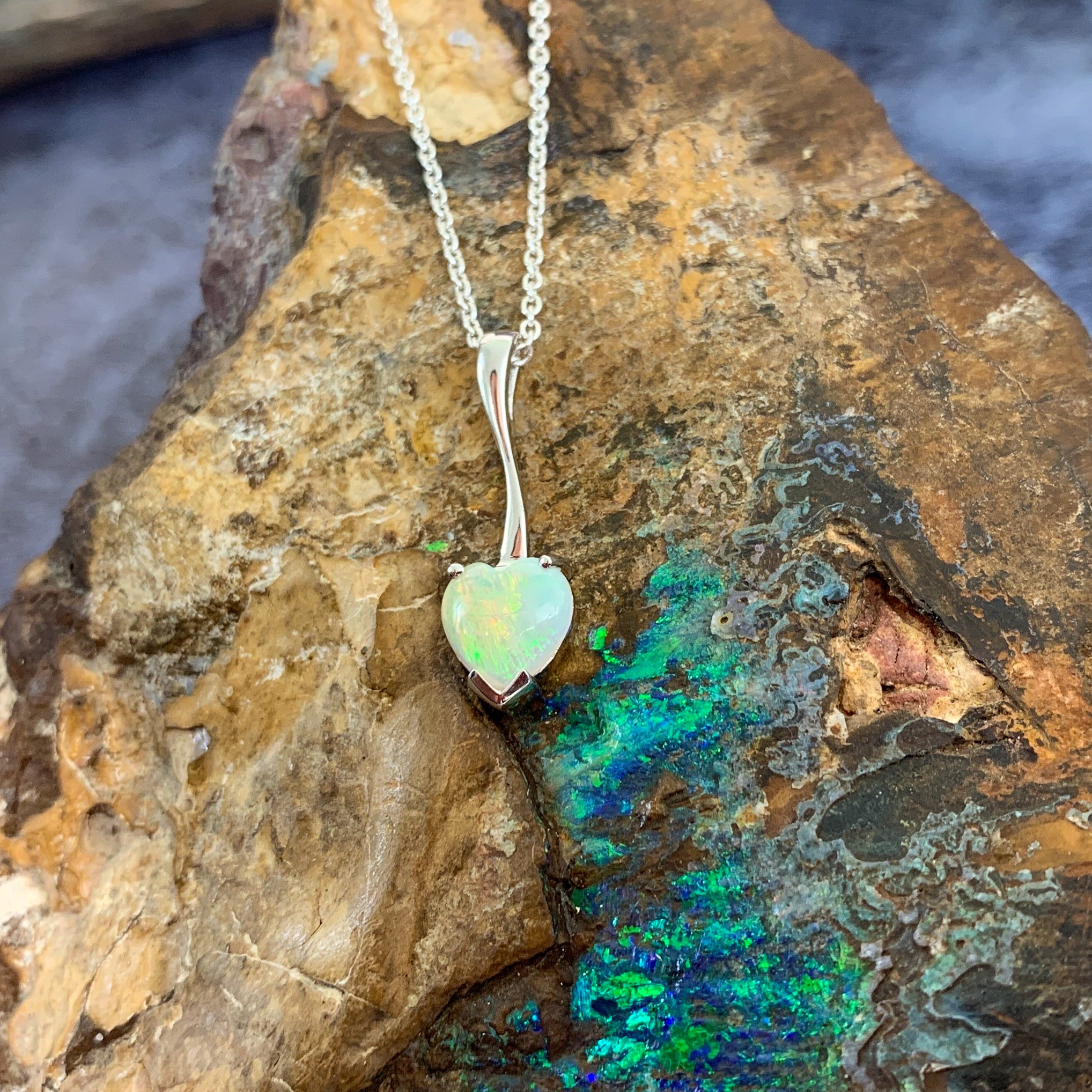 Sterling Silver heart shape Light Opal pendant - Masterpiece Jewellery Opal & Gems Sydney Australia | Online Shop