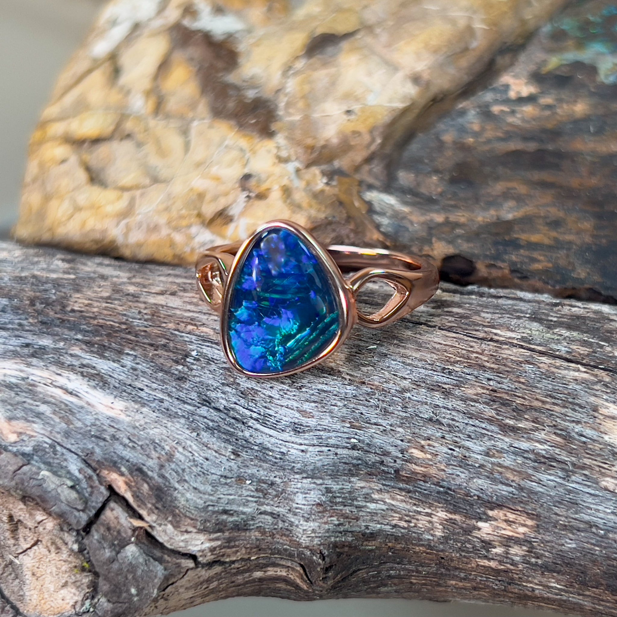 Sterling Silver Rose gold plated Opal triplet freeform shape ring - Masterpiece Jewellery Opal & Gems Sydney Australia | Online Shop