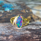 Gold plated sterling silver cut out band Opal doublet ring - Masterpiece Jewellery Opal & Gems Sydney Australia | Online Shop