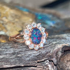 Rose Gold sterling silver cluster ring with one Opal doublet ring - Masterpiece Jewellery Opal & Gems Sydney Australia | Online Shop