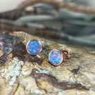 Rose Gold plated Silver 6.5mm Round Opal doublet studs - Masterpiece Jewellery Opal & Gems Sydney Australia | Online Shop