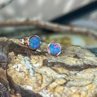 Rose Gold plated Silver 6.5mm Round Opal doublet studs - Masterpiece Jewellery Opal & Gems Sydney Australia | Online Shop