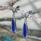 Sterling Silver dangling long drop earrings with blue opal doublets - Masterpiece Jewellery Opal & Gems Sydney Australia | Online Shop