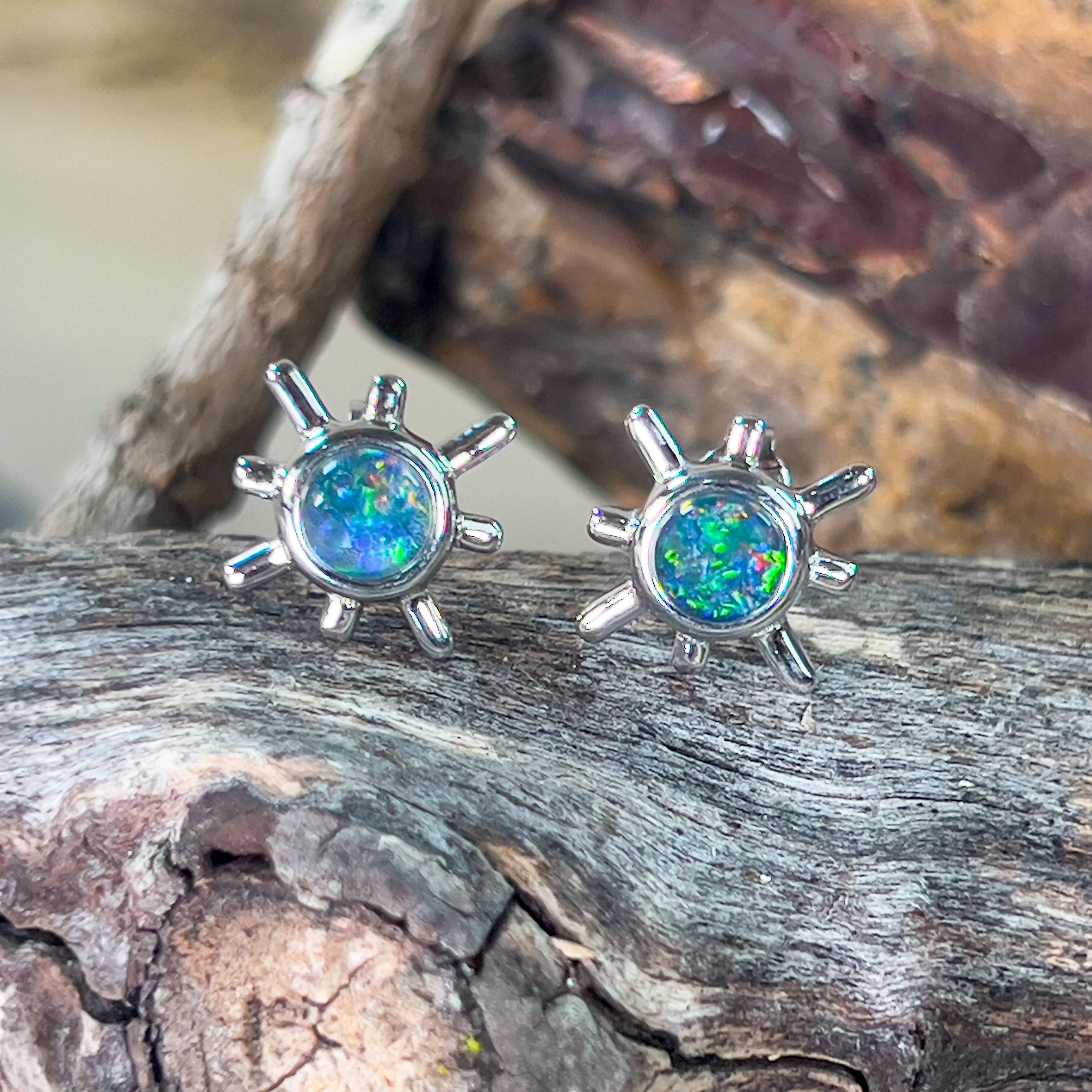 Sterling Silver round 6mm Opal triplet star ray studs - Masterpiece Jewellery Opal & Gems Sydney Australia | Online Shop