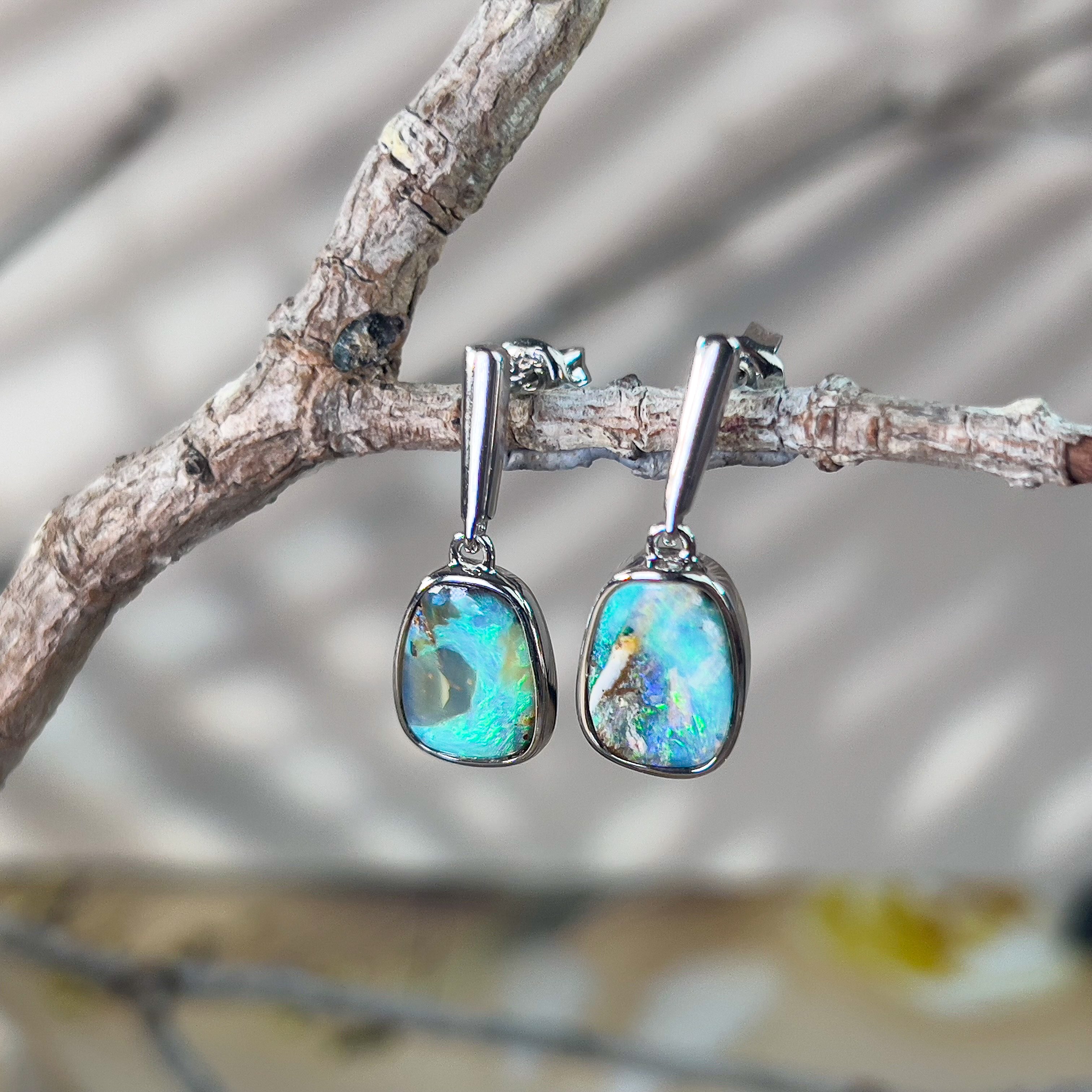 Sterling Silver dangling Boulder opal earrings - Masterpiece Jewellery Opal & Gems Sydney Australia | Online Shop