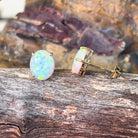 14kt Yellow Gold pair of black opal 2.53ct claw set earrings - Masterpiece Jewellery Opal & Gems Sydney Australia | Online Shop