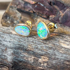 14kt Yellow Gold Black Opal 0.75ct bezel studs - Masterpiece Jewellery Opal & Gems Sydney Australia | Online Shop