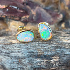 14kt Yellow Gold Black Opal 0.75ct bezel studs - Masterpiece Jewellery Opal & Gems Sydney Australia | Online Shop