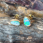 14kt Yellow Gold Black Opal 0.75ct bezel studs - Masterpiece Jewellery Opal & Gems Sydney Australia | Online Shop