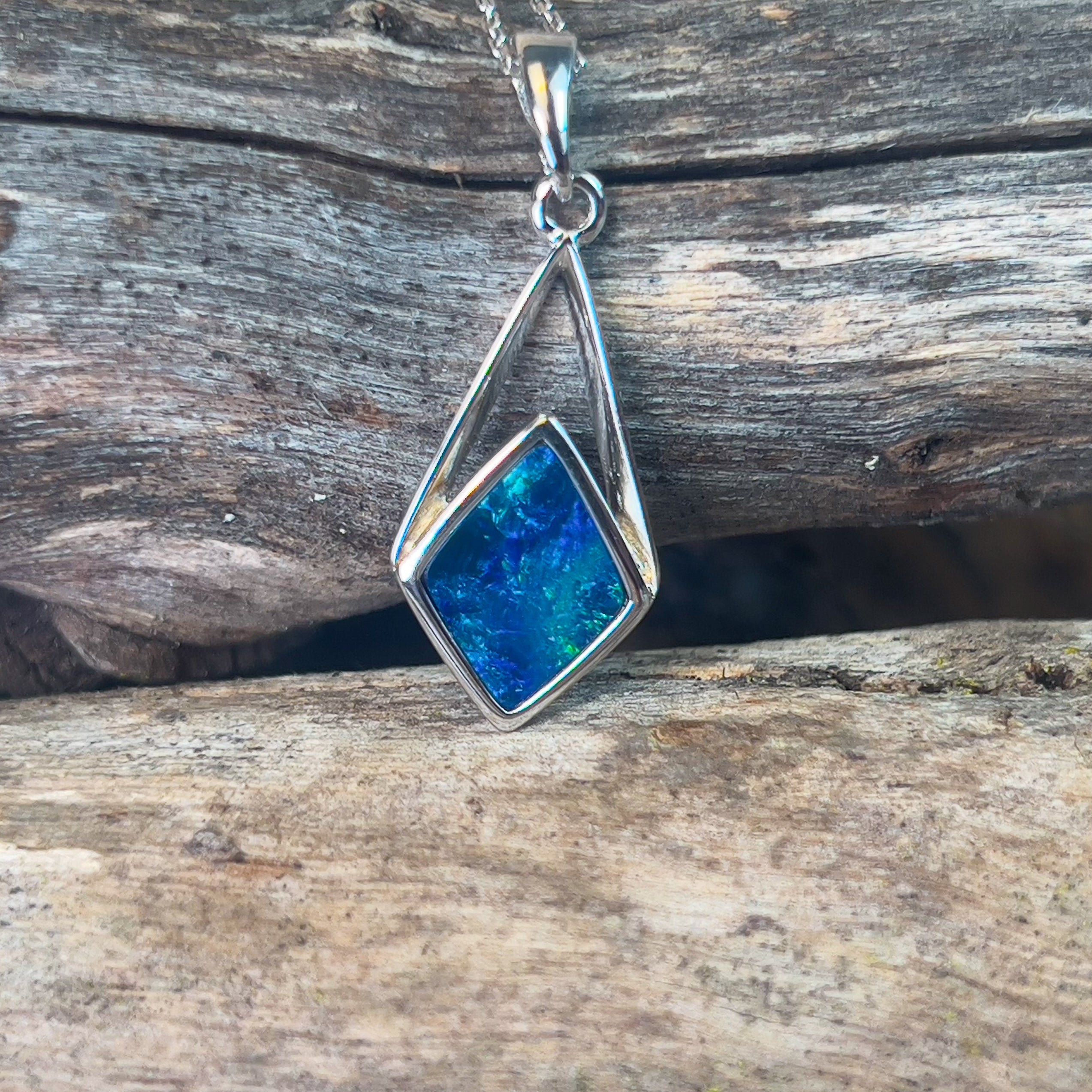 Sterling Silver Opal doublet Blue pendant - Masterpiece Jewellery Opal & Gems Sydney Australia | Online Shop