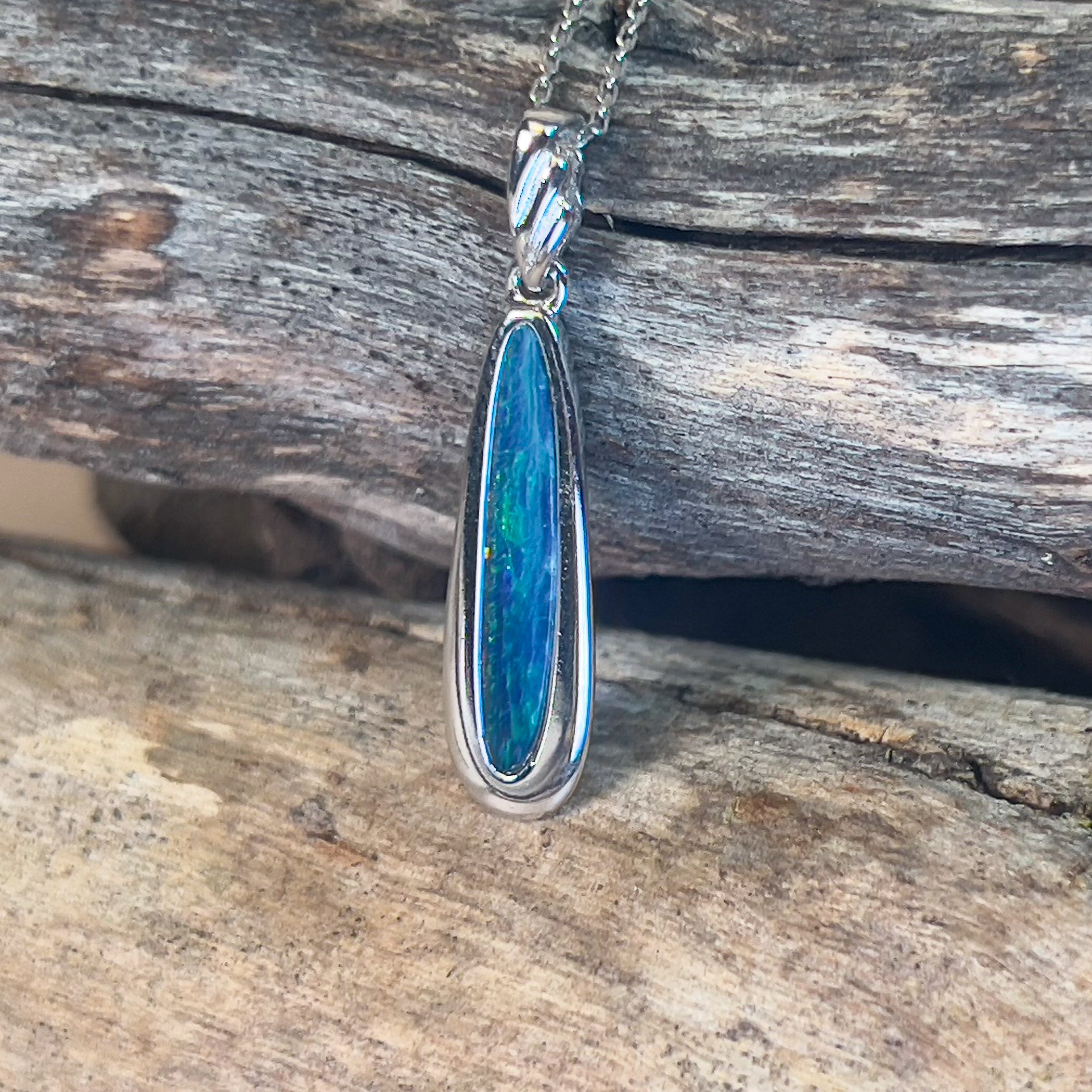 Sterling Silver dangling long necklace opal doublet - Masterpiece Jewellery Opal & Gems Sydney Australia | Online Shop