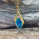 Gold plated Silver freeform Blue Green Opal doublet pendant - Masterpiece Jewellery Opal & Gems Sydney Australia | Online Shop