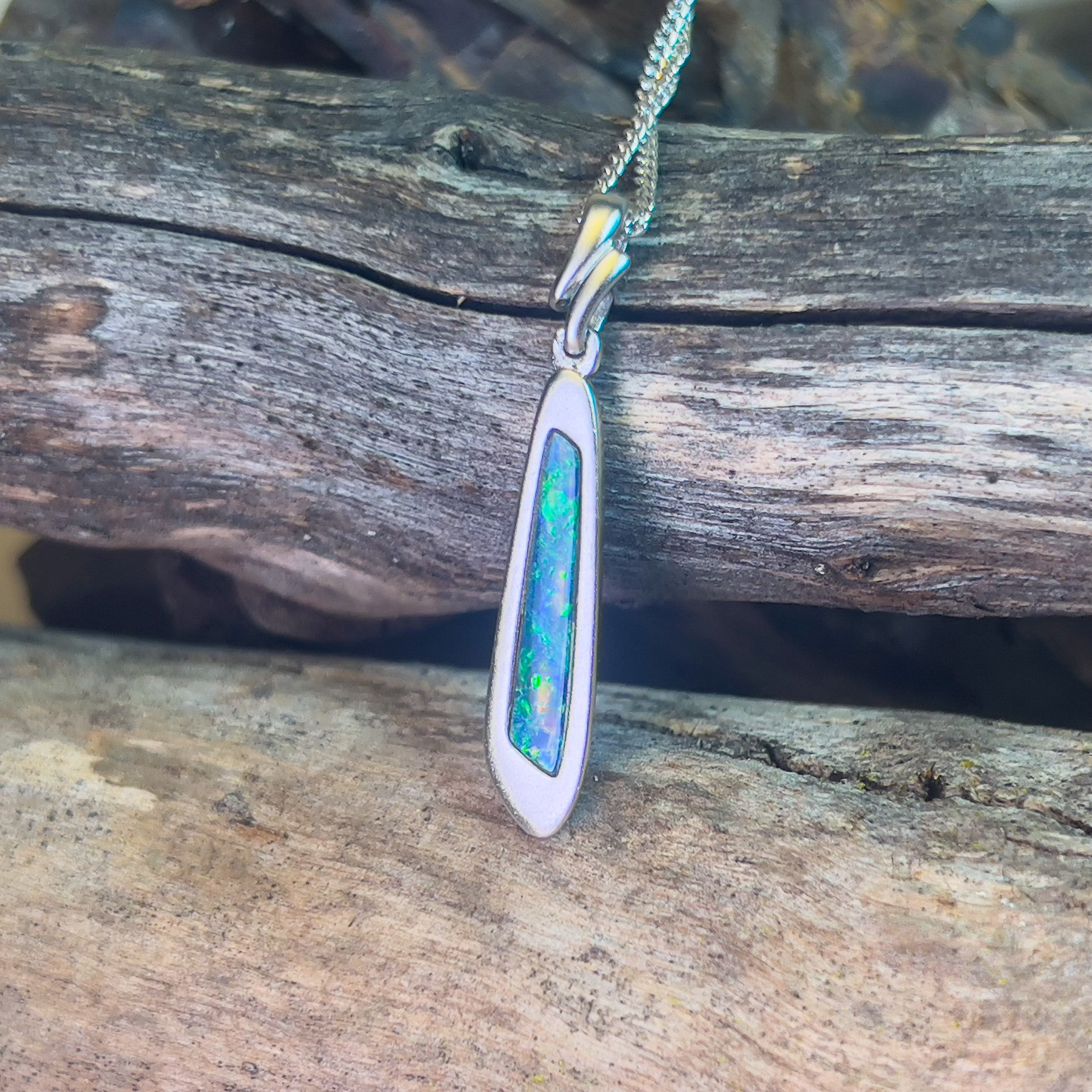 Sterling Silver long drop pendant Opal doublet - Masterpiece Jewellery Opal & Gems Sydney Australia | Online Shop