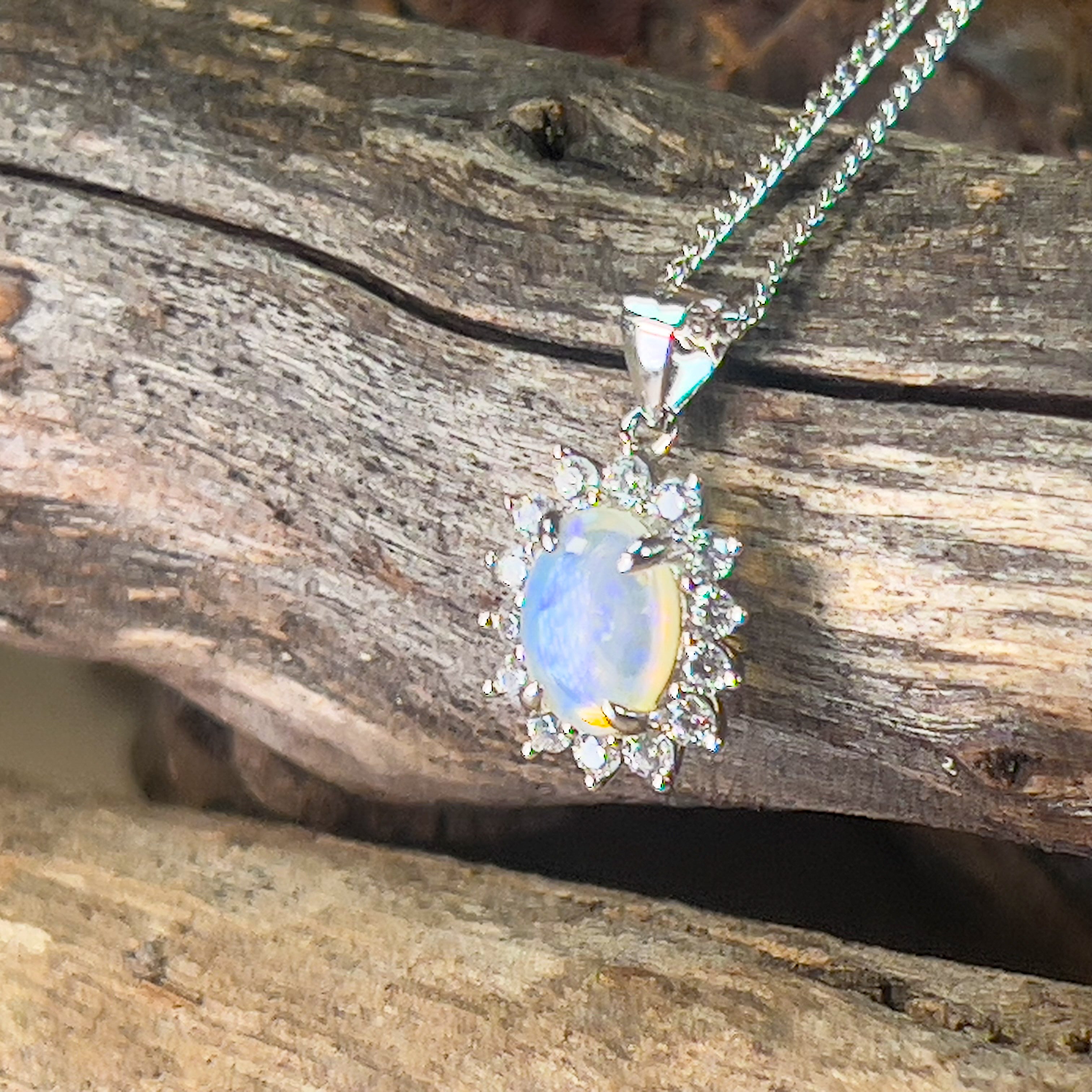 Sterling Silver 8x6mm Light Opal cluster pendant - Masterpiece Jewellery Opal & Gems Sydney Australia | Online Shop