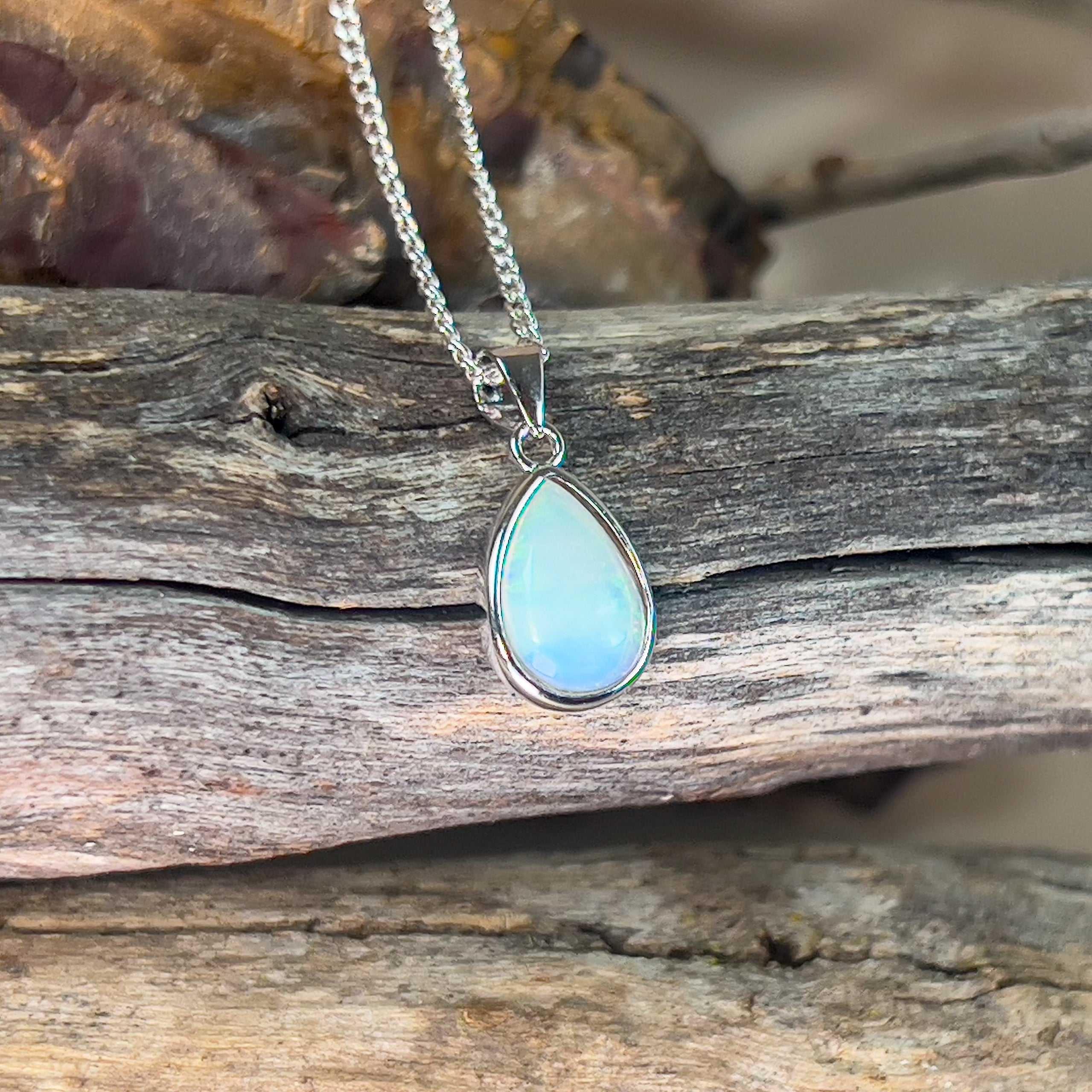 Sterling Silver 10x7mm Pear Shape Light opal bezel pendant - Masterpiece Jewellery Opal & Gems Sydney Australia | Online Shop