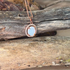 Rose Gold plated Halo 10x8mm White Opal silver pendant - Masterpiece Jewellery Opal & Gems Sydney Australia | Online Shop