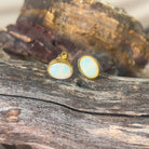 Gold plated sterling silver 7x5mm Light Opal bezel studs - Masterpiece Jewellery Opal & Gems Sydney Australia | Online Shop