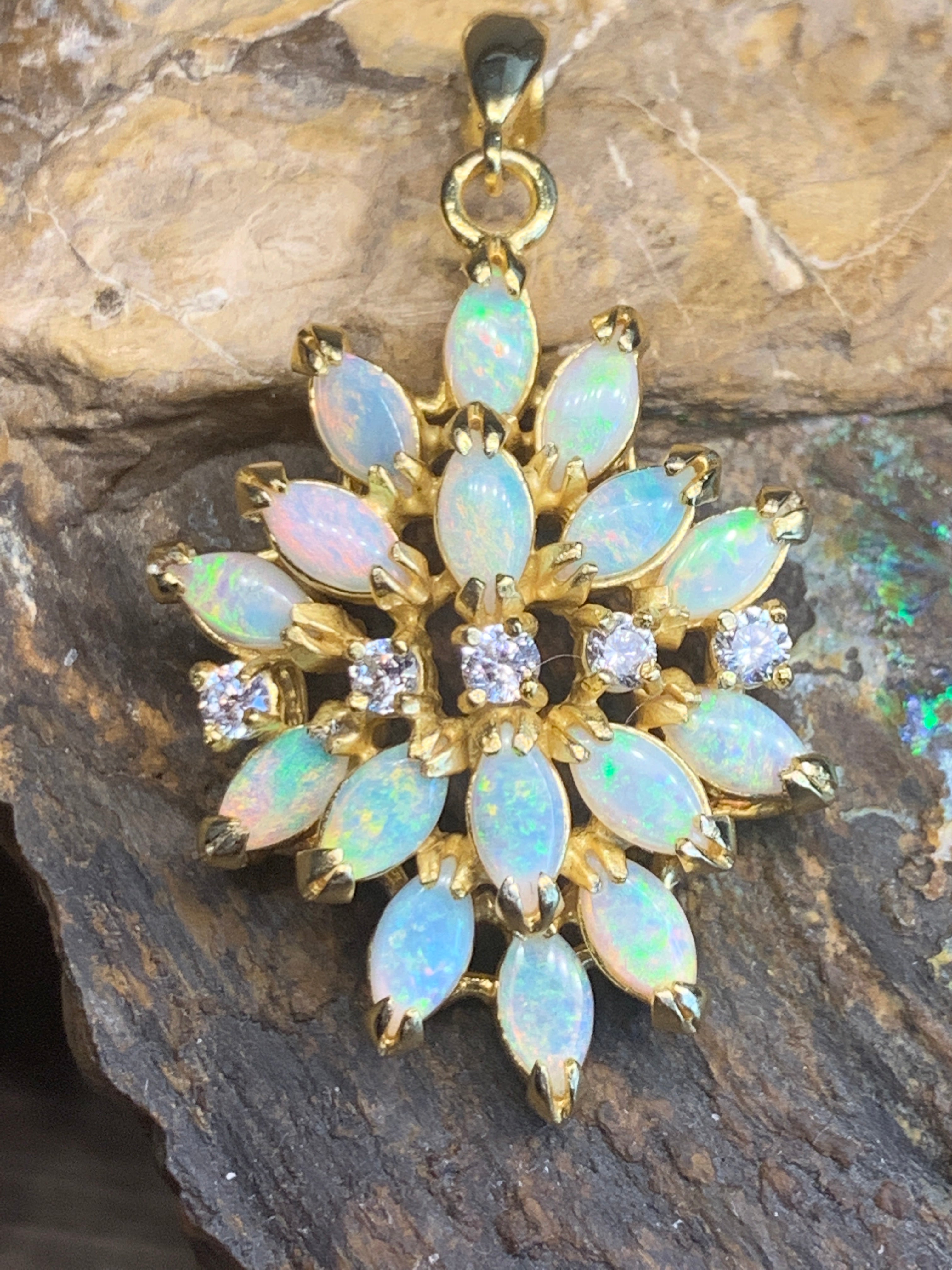 STERLING SILVER GOLD PLATED FLORAL OPAL PENDANT - Masterpiece Jewellery Opal & Gems Sydney Australia | Online Shop