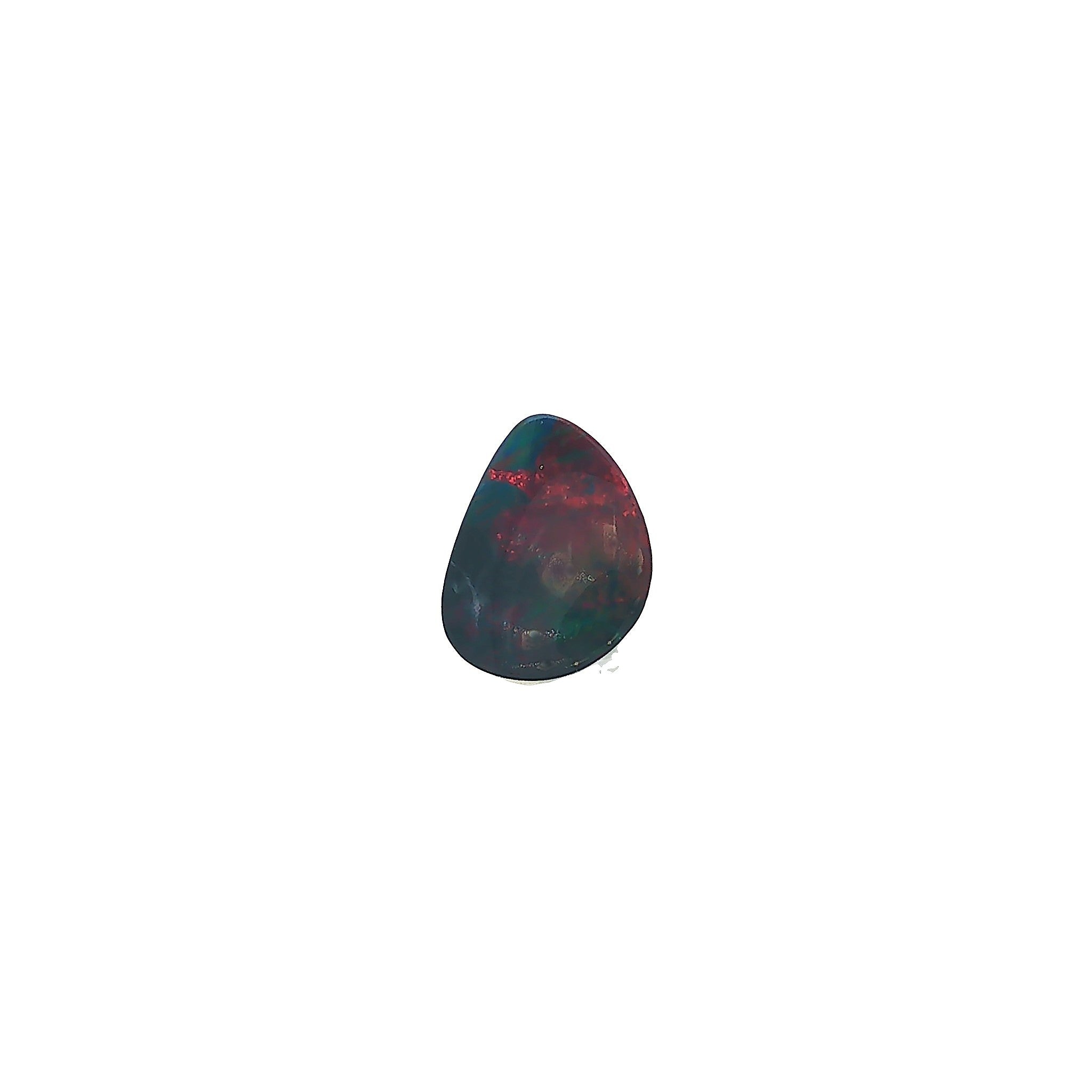 Australian opal doublet 1.47ct freeform, deep red rolling flash, on a white background