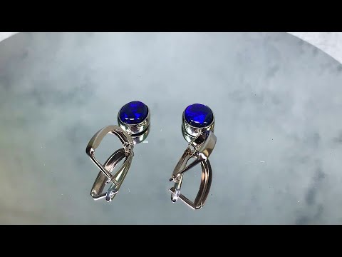 14k Real Yellow GOLD Natural Blue SAPPHIRE And DIAMOND Dangle Leverback