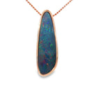 27 x 8mm freeform Australian opal doublet pendant in rose gold-plated silver