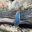 Australian opal doublet pendant, rose gold-plated silver, 27 x 8mm stone showing red, blue, yellow and green