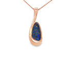 12 x 6.5mm freeform Australian opal doublet pendant in rose gold-plated silver