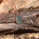 red, blue, green and violet Australian opal doublet, marquise, rose gold-plated silver pendant, 15 x 7.5mm