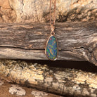 Australian opal doublet pendant, rose gold-plated silver, marquise 15 x 7.5mm stone, red, blue, green and violet