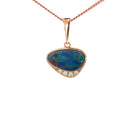 13 x 7mm triangular Australian opal doublet pendant in rose gold-plated silver