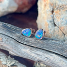 rose gold-plated silver Australian opal doublet earrings with 10 x 8mm triangular stones
