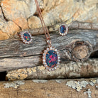 Australian opal triplet pendant and earring set, rose gold-plated silver, 14 x 10mm stone showing red, blue and green