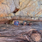 7mm Australian opal triplet earrings in rose gold-plated silver, red, blue and green