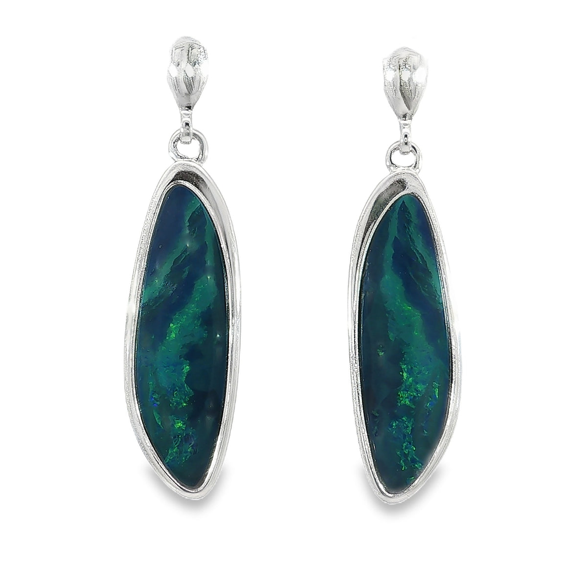 24 x 8mm freeform Australian opal doublet earrings in sterling silver