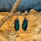 24 x 8mm Australian opal doublet earrings in sterling silver, blue and green
