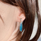 freeform Australian opal doublet earrings worn, sterling silver, blue and green