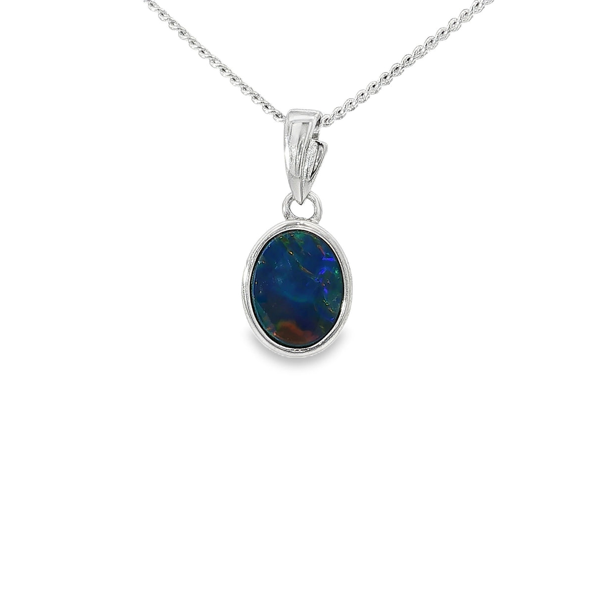 9.5 x 7mm oval Australian opal doublet pendant in sterling silver
