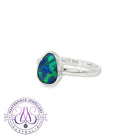 Pear-shaped opal doublet bezel-set solitaire ring in sterling silver, blue and green