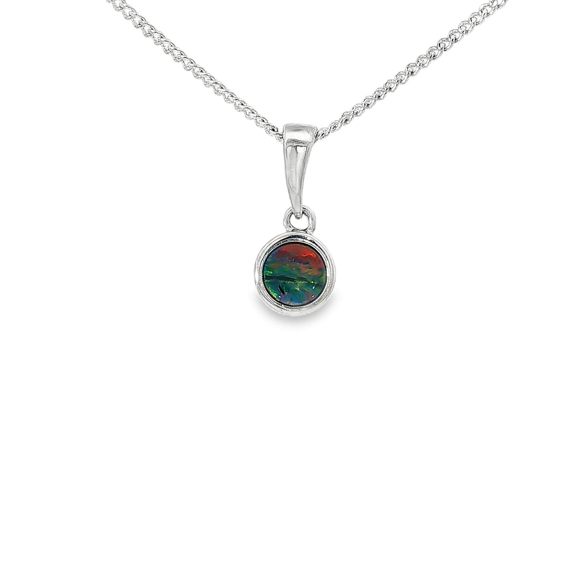 5mm round Australian opal doublet pendant in sterling silver