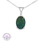 Claw-set oval 14x10mm opal triplet pendant necklace in sterling silver