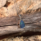 blue and green play-of-colour in a 12 x 8mm freeform Australian opal triplet pendant